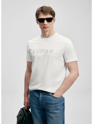 Lufian Lufıan Kırık Beyaz Erkek Slim Fit Logo Baskılı T-Shirt Oscar