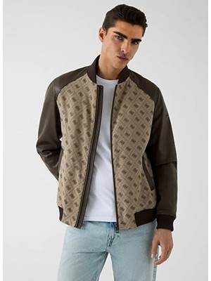 Guess Bej Erkek Desenli Mont M6YL13W2804-FN4K Mono Bomber Ceket