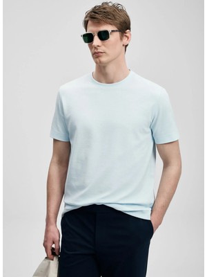 Lufian Lufıan Açık Mavi Erkek Slim Fit T-Shirt Soft