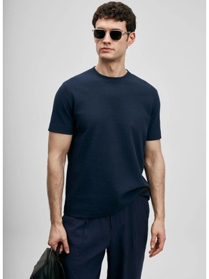 Lufian Lufıan Lacivert Erkek Slim Fit T-Shirt Soft