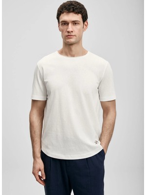 Lufian Lufıan Kırık Beyaz Erkek Slim Fit Nakışlı T-Shirt Junya