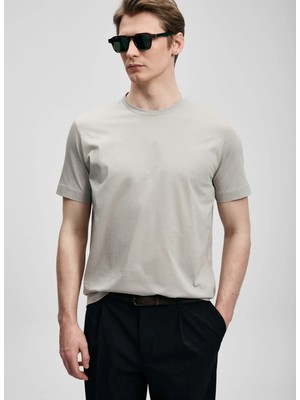 Lufian Lufıan Bej Erkek Slim Fit T-Shirt Bran