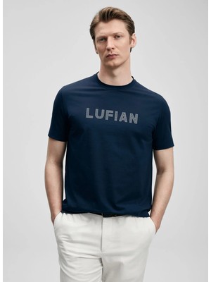 Lufian Lufıan Lacivert Erkek Slim Fit Logo Baskılı T-Shirt Oscar