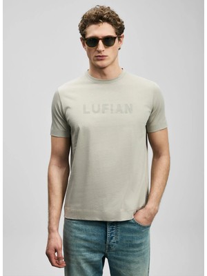 Lufian Lufıan Bej Erkek Slim Fit Logo Baskılı T-Shirt Oscar