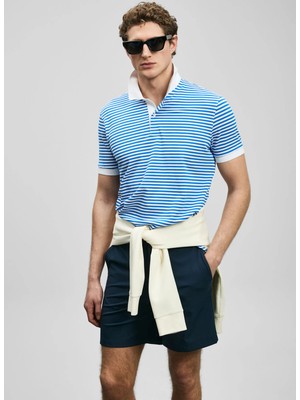Lufian Lufıan Mavi  Erkek Slim Fit Çizgili Polo T-Shirt Landon