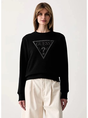 Guess Siyah Kadın Baskılı Sweatshirt W6YQ04K3858-JBLK