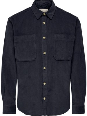Only & Sons Lacivert Erkek Rahat Yumuşak Dokulu Gömlek 22024716 Onsalp 2pkt Cord Ls Shırt