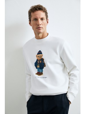 Lufian Mıles Erkek Sweatshirt Kırık Beyaz
