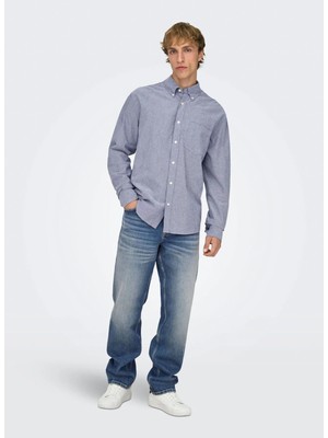 Only & Sons Lacivert Erkek Taşlamalı Denim Pantolon 22036639 Onsedge Dmb 6639 Dot Dnm