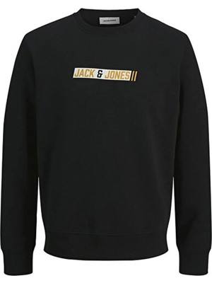 Jack & Jones Siyah Erkek Yuvarlak Yaka Logo Baskılı Sweatshirt 12298431 Jjmunk Sweat Crew Neck