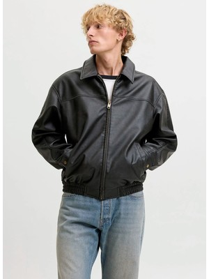 Jack & Jones Siyah Erkek Rahat Ceket 12298762 Jjmarlon Pu Jacket