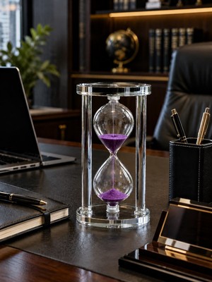 Kesene Modern Ofis Masa Üstü Biblosu Cam Kum Saati 10 Dakikalık Zamanlı mor Kum Dekoratif hediye 14.5x8 cm
