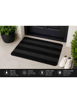 Evoris Delta CC002A Siyah Kaymaz Taban Nem Alıcı Toz Alıcı Kapı Önü Paspası Uv Dayanıklı 45X70 cm