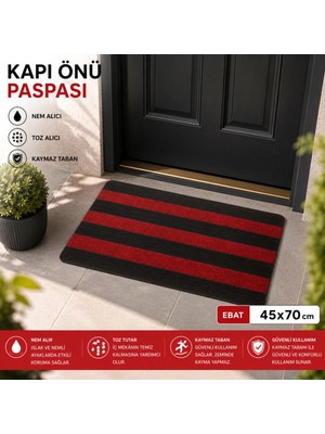 Evoris Delta CC004A Kırmızı Siyah Kaymaz Taban Nem Alıcı Toz Alıcı Kapı Önü Paspası Uv Dayanıklı 45X70 cm