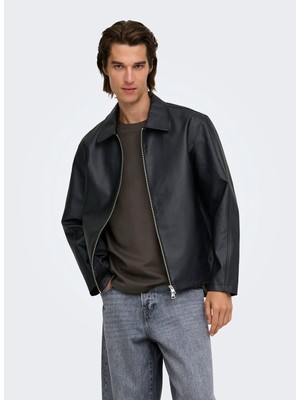 Only & Sons Siyah Erkek Ceket 22038683 Onsrem Pu Jacket Otw Vd