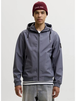 Jack & Jones Gri Erkek Logo Baskılı Mont 12236300 Jjebasıc Softshell Hood