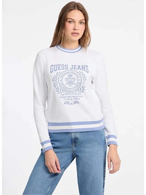 Guess Jeans Beyaz Kadın Baskılı Sweatshirt W6RQ30K68I4-G011