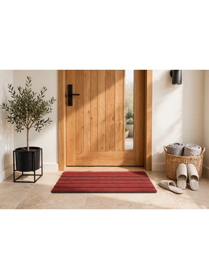 Evoris Delta CC010A Bordo Çizgili Kaymaz Taban Su Geçirmez Yıkanabilir Kapı Önü Paspası 45X70 cm