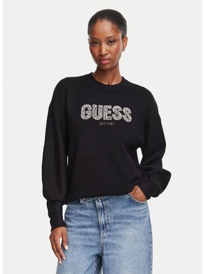 Guess Siyah Kadın Baskılı Triko Kazak W6YR30Z0978-JBLK