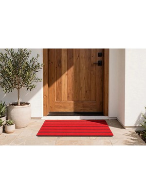 Evoris Delta CC009A Kırmızı Çizgili Kaymaz Taban Su Geçirmez Yıkanabilir Kapı Önü Paspası 45X70 cm