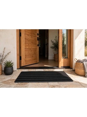 Evoris Delta CC006A Kaymaz Taban Siyah Desenli Nem Alıcı Toz Alıcı Kapı Önü Paspası Uv Dayanıklı 45X70