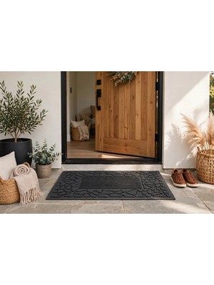 Evoris Delta CC0C11A Siyah Taş Desenli Kauçuk Kaymaz Taban Toz Tutucu Kapı Önü Paspası 43X68 cm