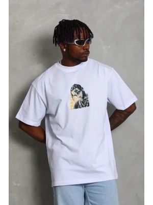 Veraura Lifestyle Erkek Baskılı T-Shirt Kısa Kol Bisiklet Yaka Regular Fit Rahat Kalıp Günlük Tişört - Beyaz