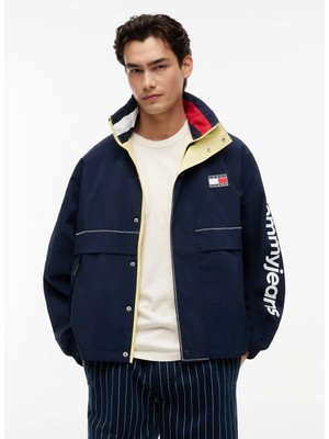Tommy Jeans Lacivert Erkek Dik Yaka Oversized Logo Baskılı Mont DM0DM23225C1G Tjm Herıtage Saılıng