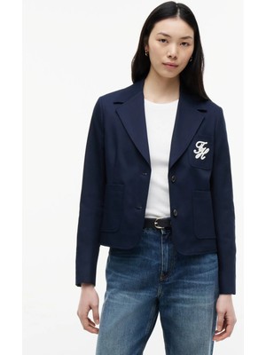 Tommy Hilfiger Lacivert Kadın Nakışlı Blazer WW0WW50146C1G