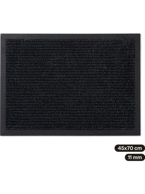 Evoris Delta KK001A Siyah Halılı Kauçuk Kenarlı Fitilli Kapı Önü Paspası Kaymaz Taban Toz ve Kir Tutucu 45X70 cm