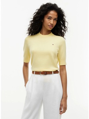 Tommy Hilfiger Sarı Kadın Bisiklet Yaka T-Shirt WW0WW49705ZF0