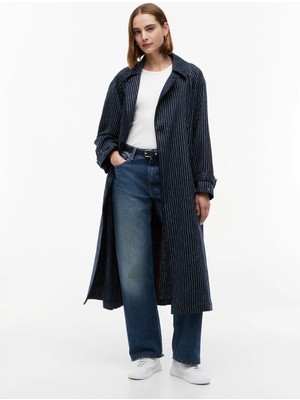 Tommy Hilfiger Mavi Kadın Çizgili Trençkot WW0WW498410BI