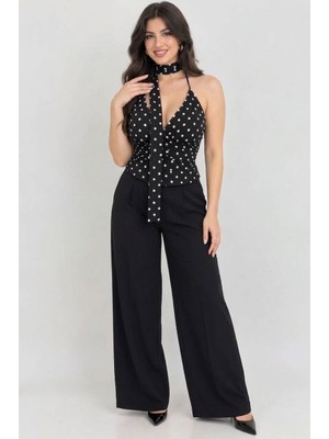 Blouse Kadın Vücuda Oturan Sırt Detaylı Tül Fularlı Bluz