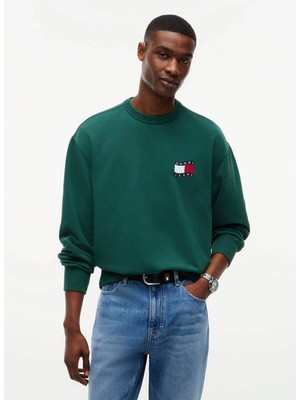 Tommy Jeans Yeşil Erkek Sweatshirt DM0DM23590MBM Tjm Rlx Wavy Flag Sw