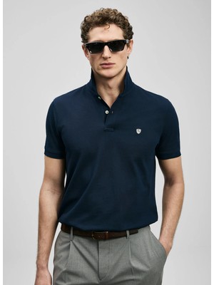 Lufian Lufıan Lacivert Erkek Slim Fit Logo Baskılı Polo T-Shirt Laon