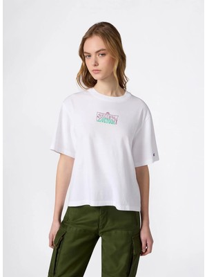 Champion 118389-WW016 Ss Tee Beyaz Yuvarlak Yaka Düz Kadın T-Shirt