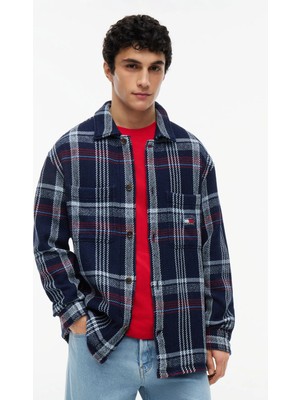 Tommy Jeans Lacivert Erkek Oversized Çizgili Gömlek DM0DM23135C1G Tjm Check Overshırt