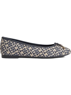 Tommy Hilfiger Lacivert Kadın Babet Th Charm Jacquard Ballerına