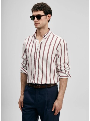Lufian Lufıan Krem Erkek Slim Fit Çizgili Gömlek Rıng