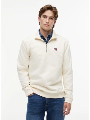 Tommy Jeans Bej Erkek Sweatshirt DM0DM23200AEF Tjm Reg Badge Qz Ext
