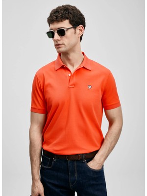 Lufian Lufıan Turuncu Erkek Slim Fit Logo Baskılı Polo T-Shirt Laon