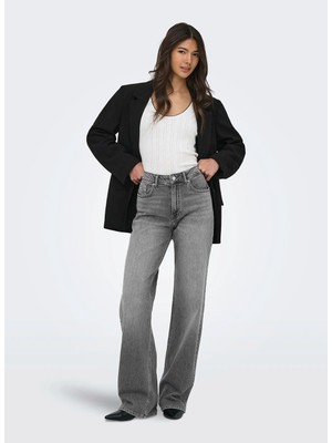 Only Gri Kadın Taşlamalı Denim Pantolon 15372706BS000071