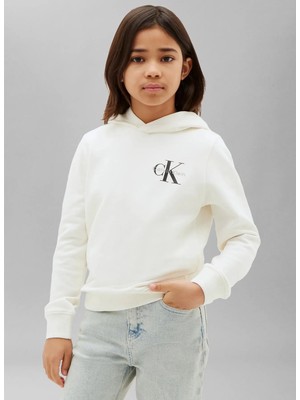 Calvin Klein Ekru Erkek Çocuk Sweatshirt LV1CKTJB08YAS-MONOLOGO Hoodıe
