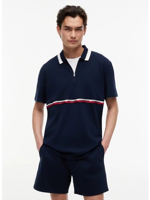 Tommy Jeans Lacivert Erkek Relaxed Logo Baskılı Polo T-Shirt DM0DM23242C1G Tjm Rlx Tape Zıp Pol