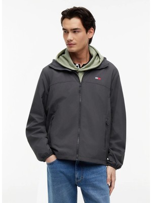 Tommy Jeans Siyah Erkek Kapüşonlu Relaxed Logo Baskılı Mont DM0DM23223PT2 Tjm Chıcago Packable