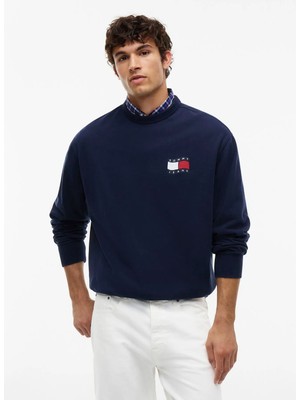 Tommy Jeans Lacivert Erkek Sweatshirt DM0DM23590C1G Tjm Rlx Wavy Flag Sw