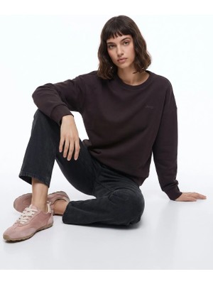 Jeep Kahverengi Kadın Bisiklet Yaka Relaxed Baskılı Sweatshirt J5WL-SWT7089