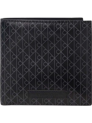 Calvin Klein Siyah Erkek Cüzdan Emblem Aop Coated Bıllfold W/ Co