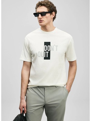 Lufian Lufıan Kırık Beyaz Erkek Slim Fit Baskılı T-Shirt Carl