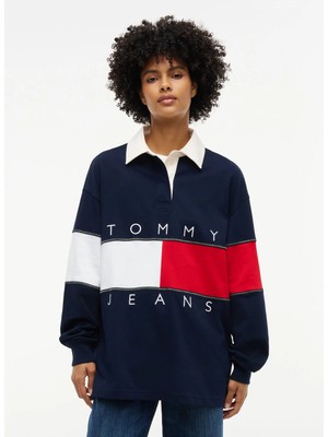 Tommy Jeans Lacivert Kadın Baskılı Sweatshirt DW0DW22827C1G
